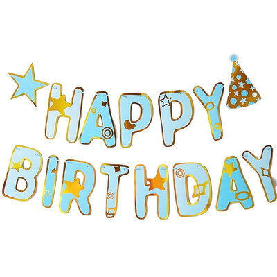 1 τεμ. Σετ 14 7 ποδιών μπλε χάρτινη κάρτα Χρόνια πολλά σημάδι για γενέθλια Διακοσμήσεις γενεθλίων Χρόνια πολλά Πανό Μπλε 14 7 πόδια