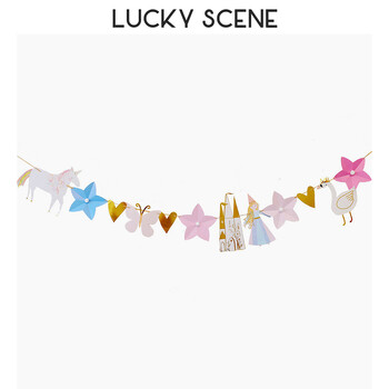 Στολισμός γάμου Flag Baby Birthday Party Banner Ins Unicorn Castle Princess Party Banner Baby Shower Decoration S00892