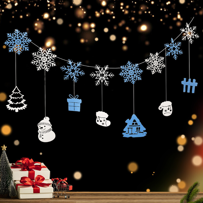 Ziemassvētku ballītes fona karoga kulons multfilma jauks sniegpārsliņu rotājums 1 komplekts 1 gab.