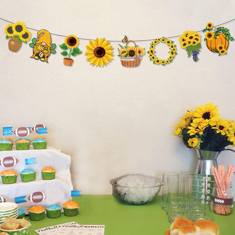 Napraforgó tematikus buli Boldog születésnapot bannerek Garland fotó háttér gyerekeknek születésnapi babaváró parti dekoráció