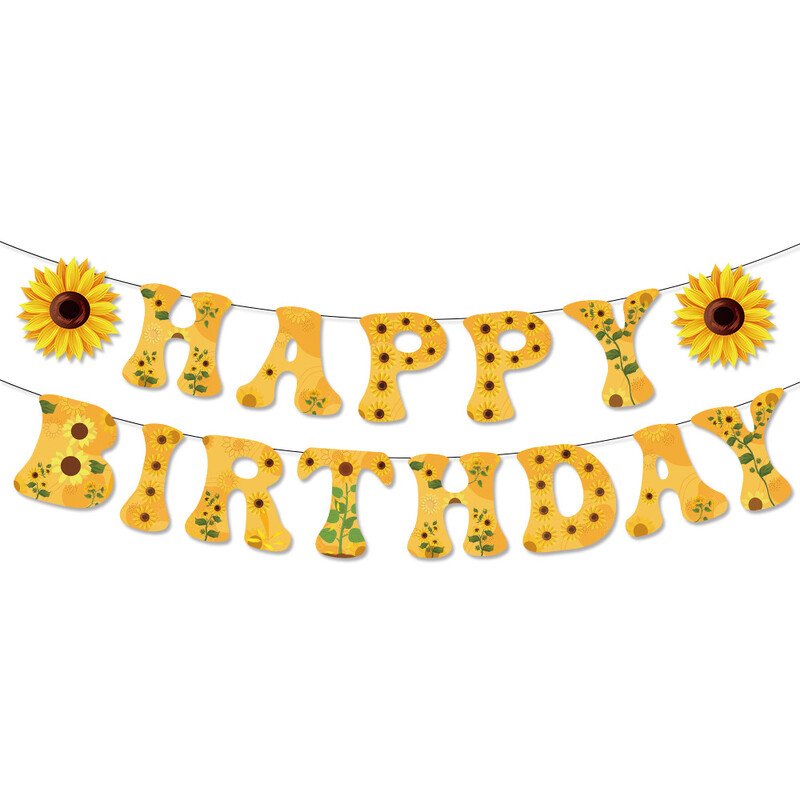 Napraforgó tematikus buli Boldog születésnapot bannerek Garland fotó háttér gyerekeknek születésnapi babaváró parti dekoráció