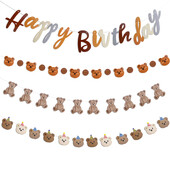 Πανό Χρόνια Πολλά με θέμα Καφέ Μικρή Αρκούδα Χαριτωμένο αρκουδάκι Γιρλάντα Κρεμάστρα από χαρτί γιρλάντα για Παιδικό αρκουδάκι Baby shower Διακόσμηση γενεθλίων