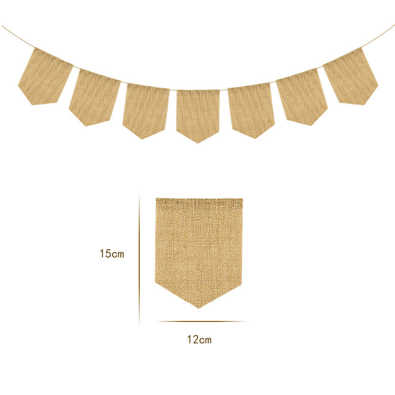 15 db/szett Üres zsákvászon szalaghirdetés, barkácsolás, etetőszék vászonsármány, születésnapi füzér évfordulós buli függő szalaghirdetés