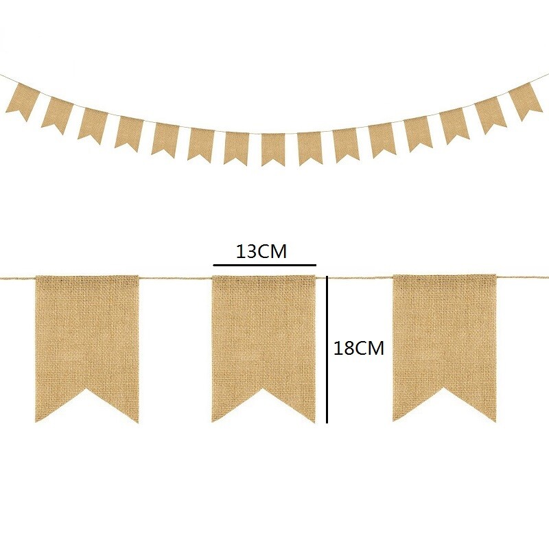 15 db/szett Üres zsákvászon szalaghirdetés, barkácsolás, etetőszék vászonsármány, születésnapi füzér évfordulós buli függő szalaghirdetés