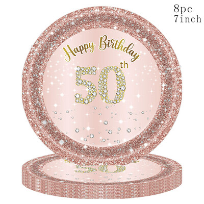 Rózsa aranyszínű színes transzparens, 50 éves, üreges csillagok, kör függő medálok, füzérek Boldog 50. születésnapi parti kellékek