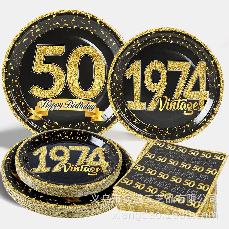 Rózsa aranyszínű színes transzparens, 50 éves, üreges csillagok, kör függő medálok, füzérek Boldog 50. születésnapi parti kellékek