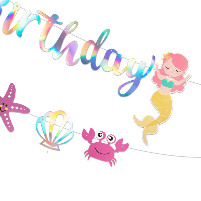 Mermaid Boldog Születésnapi Party Banner Óceán alatti Tenger témájú Party dekoráció Függő színes girland baba zuhany kellék