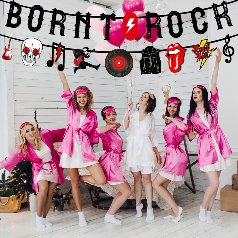 Born to Rock Csillogó szalaghirdetés zenei jegyzetfüzérrel Az 1950-es évek rock and roll születésnapi parti díszei Rockparti kivágott szalaghirdetései