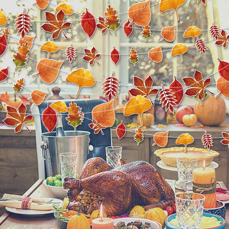 Ünnepi díszek juharlevél papírfüzér Őszi betakarítás Hálaadás Zászlók húzása Születésnapi buli Fali kandalló függő transzparens