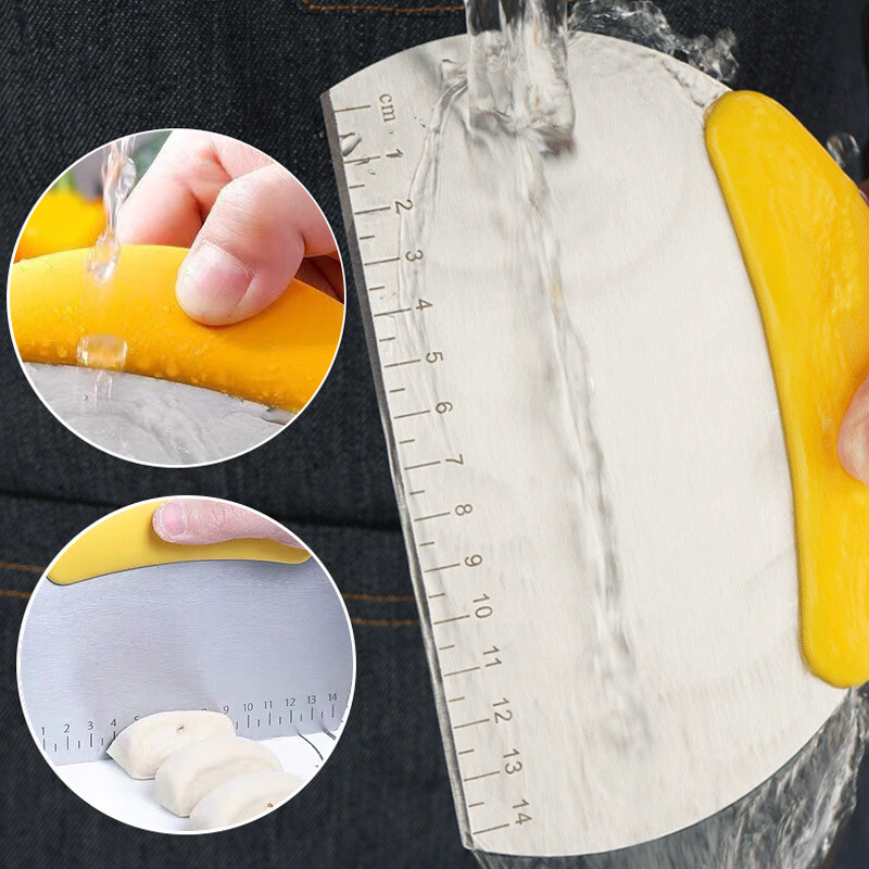 Rozsdamentes acél tésztavágó félkör alakú kaparós tészta kenyérvágó pikkelyes pizzavágó kényelmes fogantyús konyhai sütőeszközök