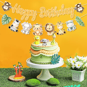 Animal Banner Jungle Safari Διακοσμήσεις για Παιδιά για Παιδιά Wild One Birthday Decor Κρεμαστά προμήθειες γιρλάντα για πάρτι