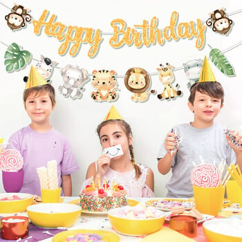 Animal Banner Jungle Safari Διακοσμήσεις για Παιδιά για Παιδιά Wild One Birthday Decor Κρεμαστά προμήθειες γιρλάντα για πάρτι