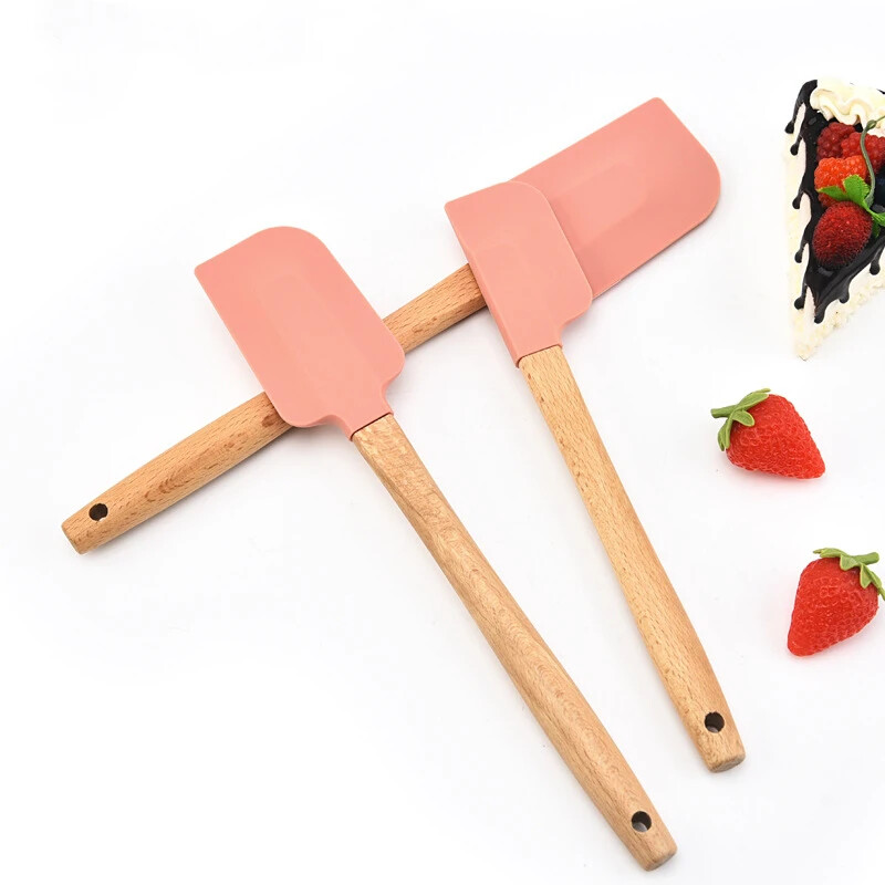 Kreminis pyragas Silikoninė mentele apvali medinė rankena Kepimo tešlos gremžtukas Nelipnus virtuvės desertų sausainių pjaustytuvas maišytuvas
