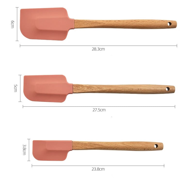 Kreminis pyragas Silikoninė mentele apvali medinė rankena Kepimo tešlos gremžtukas Nelipnus virtuvės desertų sausainių pjaustytuvas maišytuvas