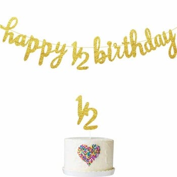 Happy 1/2 Year Birthday Banner 6 Month Banner 1/2 Year Cake Topper Κατάλληλο για διακόσμηση πάρτι γενεθλίων 6 μηνών και 1/2 έτους