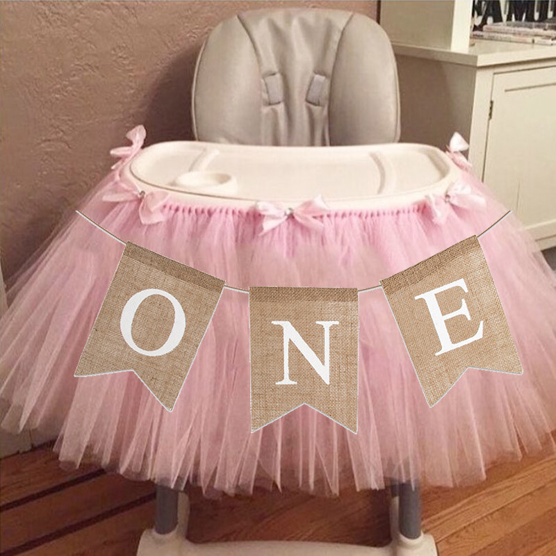 1. születésnapi buli etetőszék szalagszalag Füzér baba első születésnapi zsákvászon zászló Gyerekek egyéves születésnapi parti akasztós dekoráció