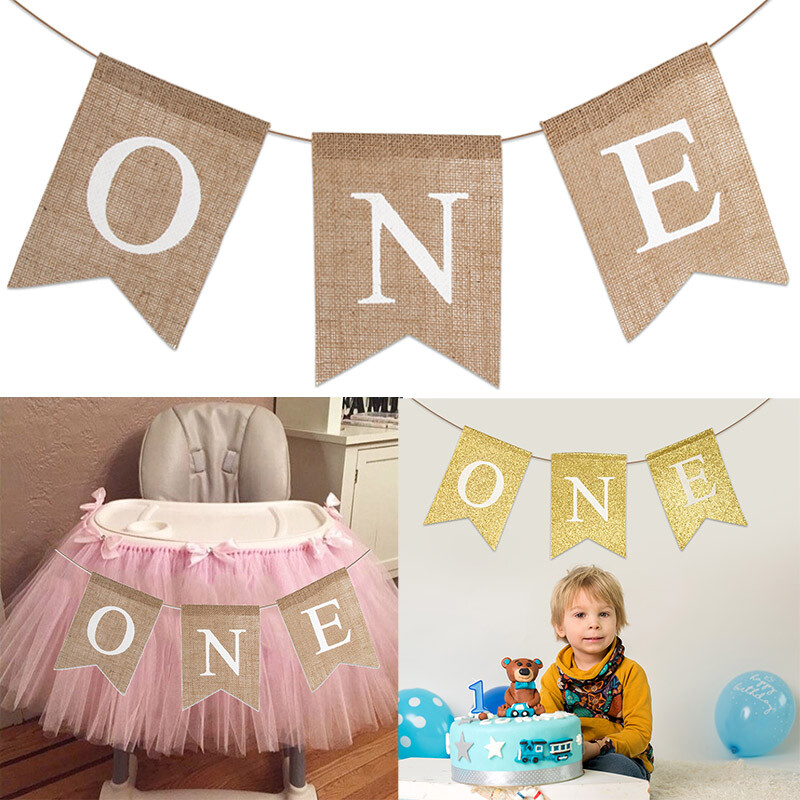 1. születésnapi buli etetőszék szalagszalag Füzér baba első születésnapi zsákvászon zászló Gyerekek egyéves születésnapi parti akasztós dekoráció