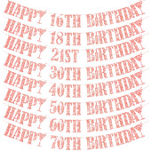 Csillogó rózsa arany szám 16/18/21/30/40/50/60/70/80 éves boldog születésnapi szalagfüzér születésnapi parti dekorációhoz