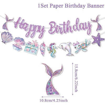 Διακόσμηση για πάρτι ουράς γοργόνας Γιρλάντα Χρόνια πολλά Πανό για κορίτσια Διακόσμηση γενεθλίων Γοργόνα Κοχύλι ουράς πανό Προμήθειες για ντους μωρών