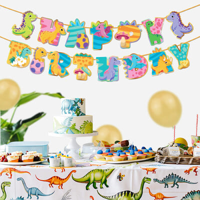 Új dinoszaurusz Boldog születésnapot Garland Banner Roar Dino Party Balloons Jungle Animal Safari 1. Kids Birthday Party Dekorációs készlet