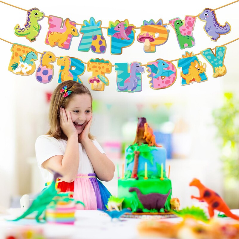 Νέο Dinosaur Happy Birthday Garland Banner Roar Dino Party Balloons Jungle Animal Safari 1st Kids Birthday Party Decoration Supp