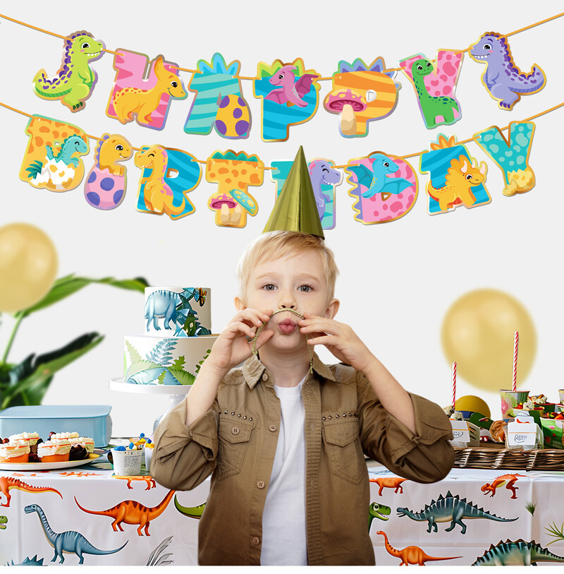 Νέο Dinosaur Happy Birthday Garland Banner Roar Dino Party Balloons Jungle Animal Safari 1st Kids Birthday Party Decoration Supp