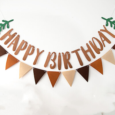 INS Kids 1st Non Woven Καφέ Χρόνια Πολλά με σκηνικά γιρλάντα Διακόσμηση για αγόρι κορίτσι πάρτι φύλλα καφέ βερίκοκο σημαία