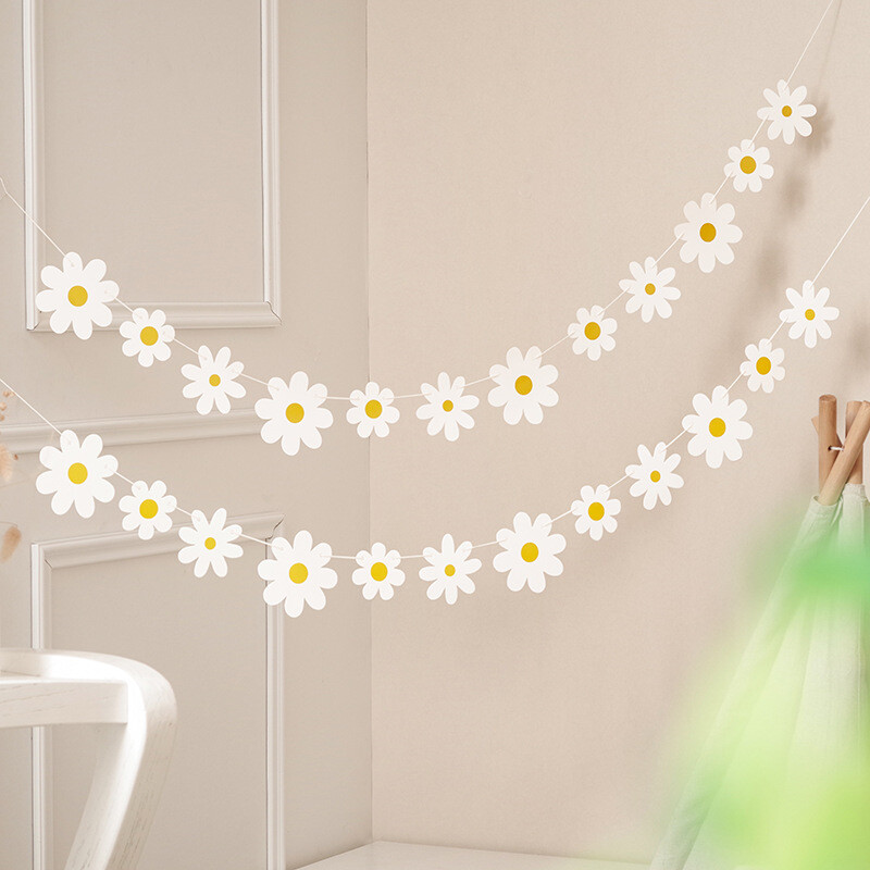 Daisy Flower Banner Paper Daisy Flower Garland Flag Boho Girl Birthday Party Decor Daisy Happy Birthday Party Wedding Supplies