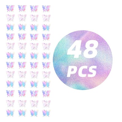 3D pillangós papírfüzér pillangós papírmatricával Party, születésnap, esküvői dekoráció, lézerezüst pillangó virág 48db