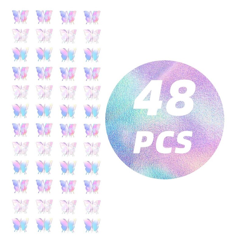 3D pillangós papírfüzér pillangós papírmatricával Party, születésnap, esküvői dekoráció, lézerezüst pillangó virág 48db