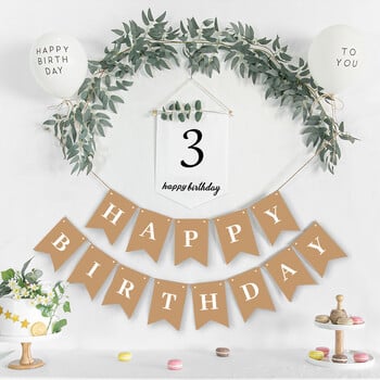 1 σετ Happy Birthday Banner Garland 1-9th White Birthday Bunting First Birthday Supplies Baby Shower Hundred Days Decoration