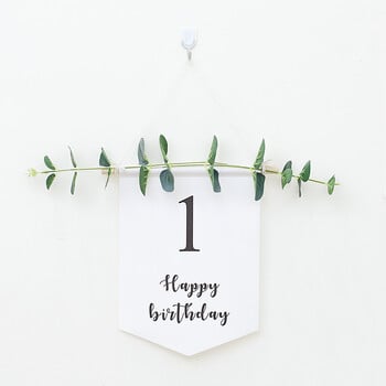 1 σετ Happy Birthday Banner Garland 1-9th White Birthday Bunting First Birthday Supplies Baby Shower Hundred Days Decoration