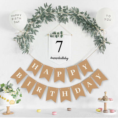 1 rinkinys Happy Birthday Banner Girland 1-9th White Gimtadienis Bunting Pirmojo gimtadienio reikmenys Kūdikių dušas Šimto dienų dekoravimas