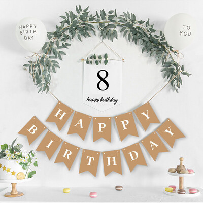 1 rinkinys Happy Birthday Banner Girland 1-9th White Gimtadienis Bunting Pirmojo gimtadienio reikmenys Kūdikių dušas Šimto dienų dekoravimas