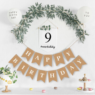 1 rinkinys Happy Birthday Banner Girland 1-9th White Gimtadienis Bunting Pirmojo gimtadienio reikmenys Kūdikių dušas Šimto dienų dekoravimas