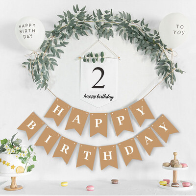 1 rinkinys Happy Birthday Banner Girland 1-9th White Gimtadienis Bunting Pirmojo gimtadienio reikmenys Kūdikių dušas Šimto dienų dekoravimas