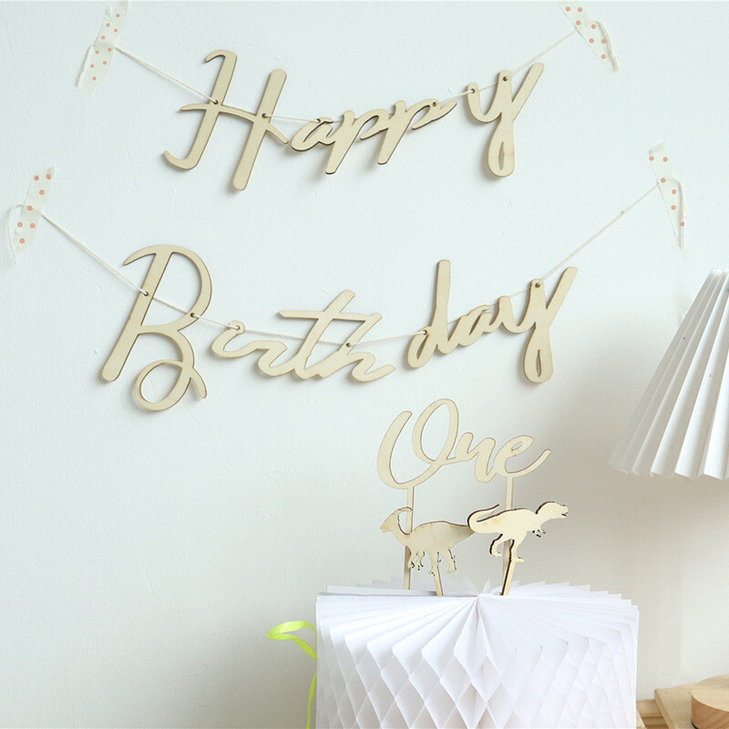 1 rinkinys INS medinės su gimtadieniu reklaminės vėliavėlės girliandos, skirtos gimtadienio vakarėliui papuošti Kūdikių dušas, pakabinamas nuotraukų kabinos dekoravimas