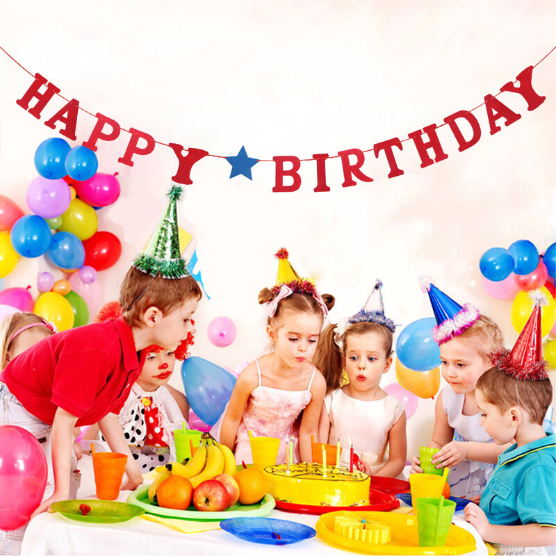 Πανό 22 μέτρων υφασμάτινο Happy Birthday Letter Κρεμαστό στολισμό γιρλάντα για πάρτι γενεθλίων (Κόκκινο)