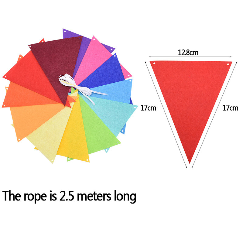 12 zászló Többszínű filc transzparens füzérek Esküvői sármány zászlós Születésnapi parti Babazuhany DIY Függő füzér zászlók dekoráció