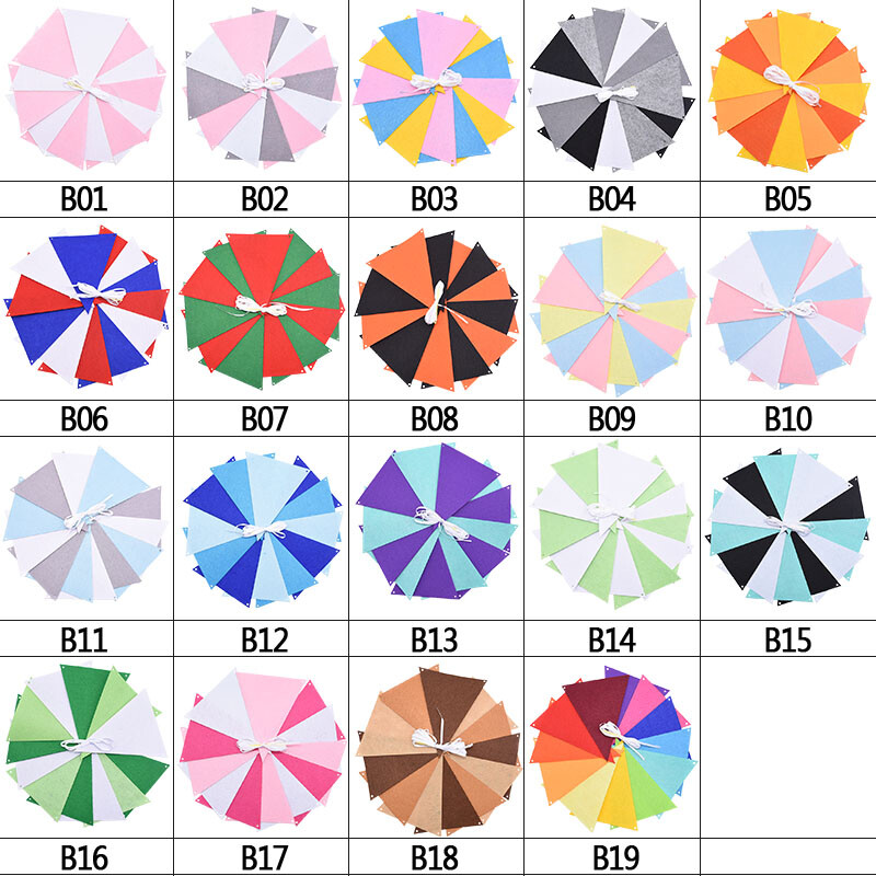 12 zászló Többszínű filc transzparens füzérek Esküvői sármány zászlós Születésnapi parti Babazuhany DIY Függő füzér zászlók dekoráció