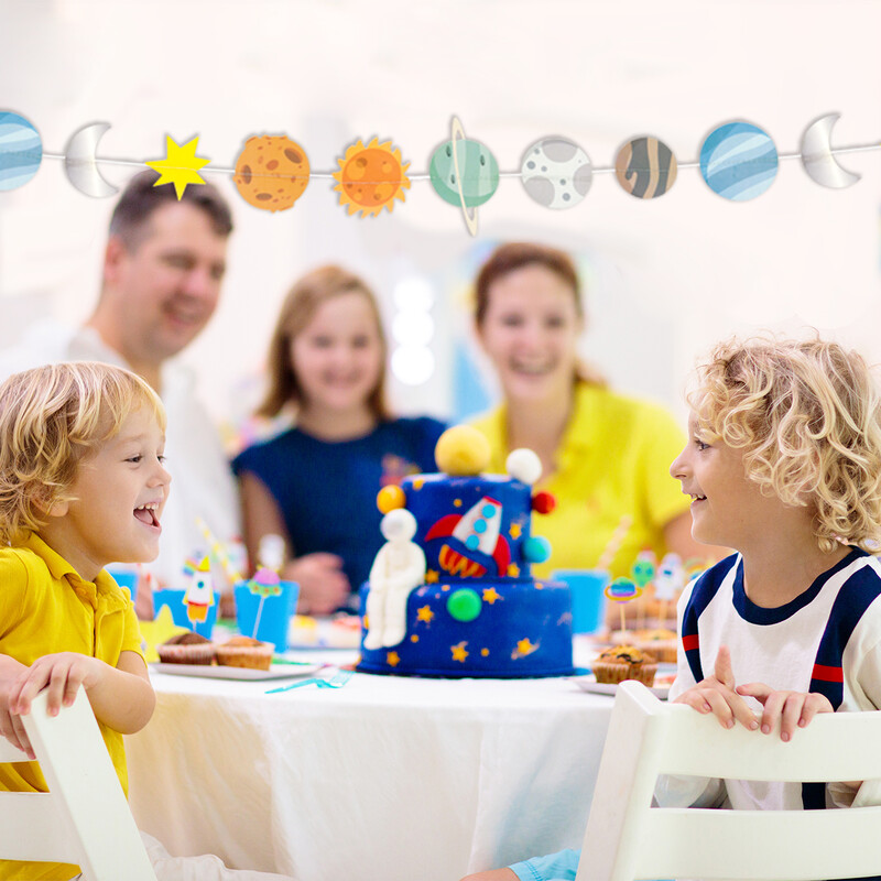 Kosmosa tēmas vītnes rotājums raķete Astronauts Saules sistēma Planētas forma Piekārts reklāmkarogs bērniem zēniem dzimšanas dienas dāvana