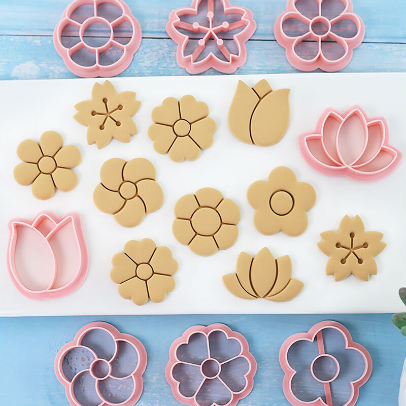 8 db/szett Virág formájú süteményvágók Formában sütés-tészta Fondant keretes ételvágók gyerekeknek Biscoito vágó sütibélyegző