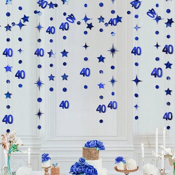 Royal Blue 40th Happy Birthday Διακοσμητικά πάρτι με πανό 40 Circle Dot Twinkle Star Garland for 40 Year Old Anniversary Supplies