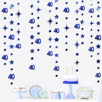 Royal Blue 40th Happy Birthday Διακοσμητικά πάρτι με πανό 40 Circle Dot Twinkle Star Garland for 40 Year Old Anniversary Supplies