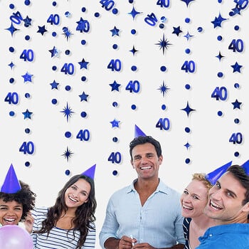 Royal Blue 40th Happy Birthday Διακοσμητικά πάρτι με πανό 40 Circle Dot Twinkle Star Garland for 40 Year Old Anniversary Supplies