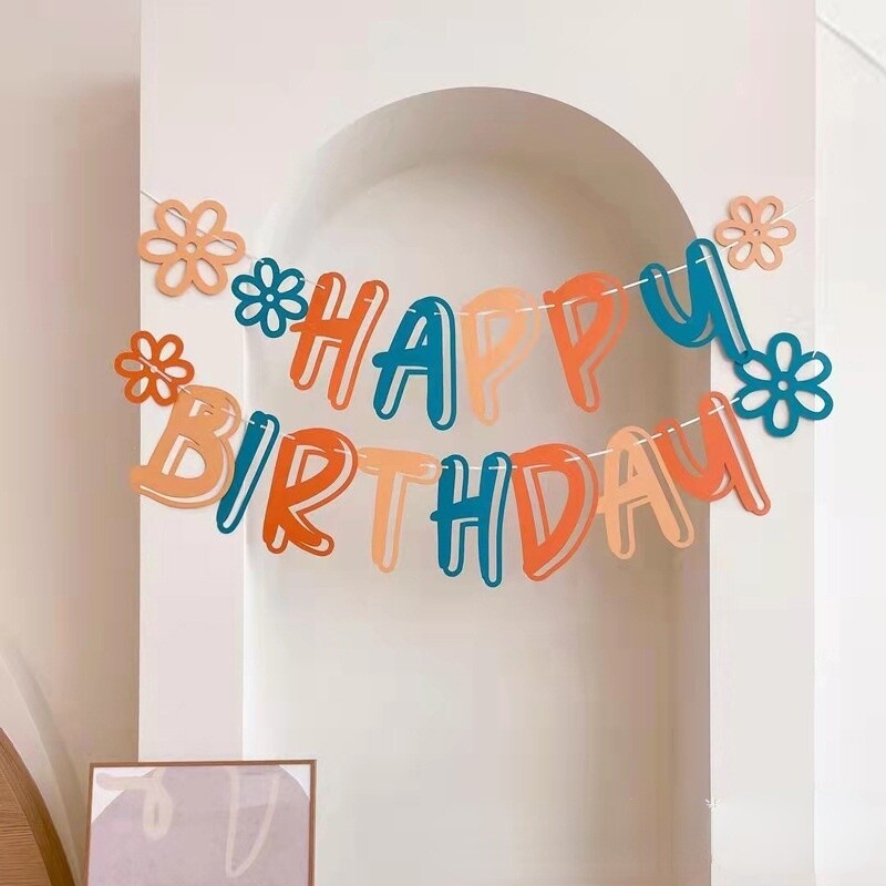 ins Bērnu duša Krāsains Zieds Daudz laimes dzimšanas dienā Garland Korejiešu stila neausti reklāmkarogi ballīšu piederumi