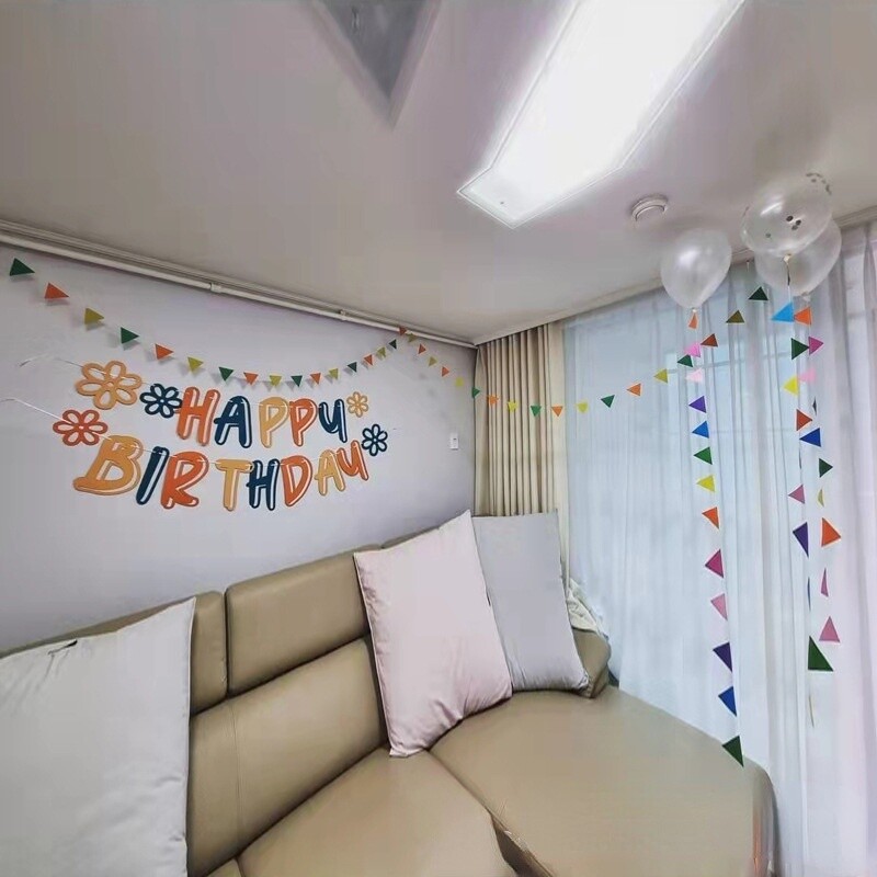 ins Bērnu duša Krāsains Zieds Daudz laimes dzimšanas dienā Garland Korejiešu stila neausti reklāmkarogi ballīšu piederumi