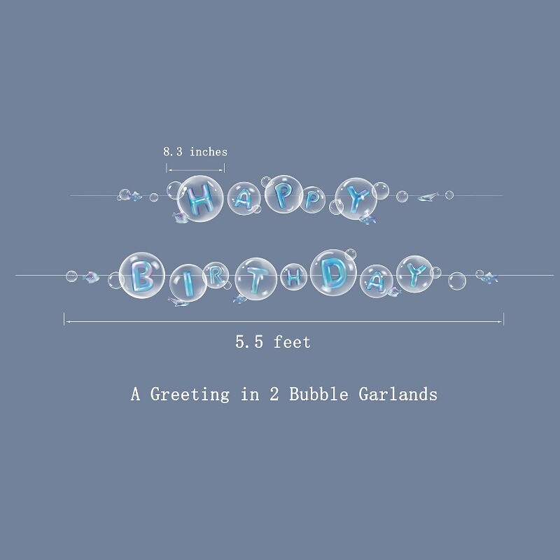 Átlátszó kék tenger alatt Boldog születésnapot jelző szalag óceán születésnapi parti dekorációhoz, halbuborékos füzér függő születésnapi dekorációhoz