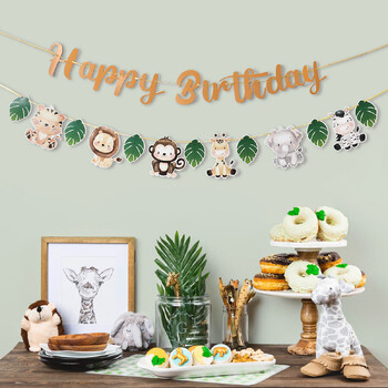 Ζώο ζούγκλα Χρόνια πολλά γιρλάντα Πανό Safari Birthday Party Supplies Jungle Safari 1st Boy Kids Birthday Party Διακόσμηση