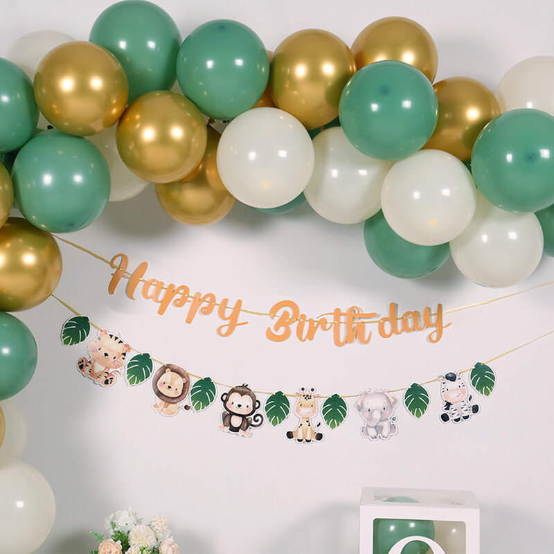 Jungle Animal Boldog születésnapot Garland Bannerek Szafari Születésnapi Party Kellékek Dzsungel Szafari 1. Fiú Gyerekek Születésnapi Party Dekoráció